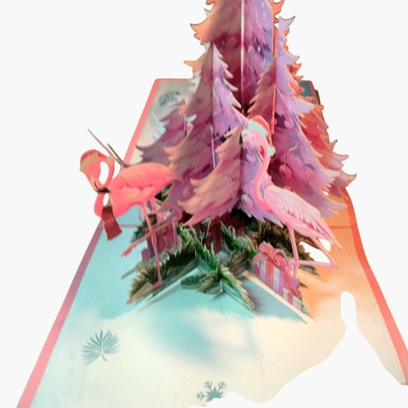 3D Christmas Card Flamingo Tree Santa Pink - Picture 5 of 14